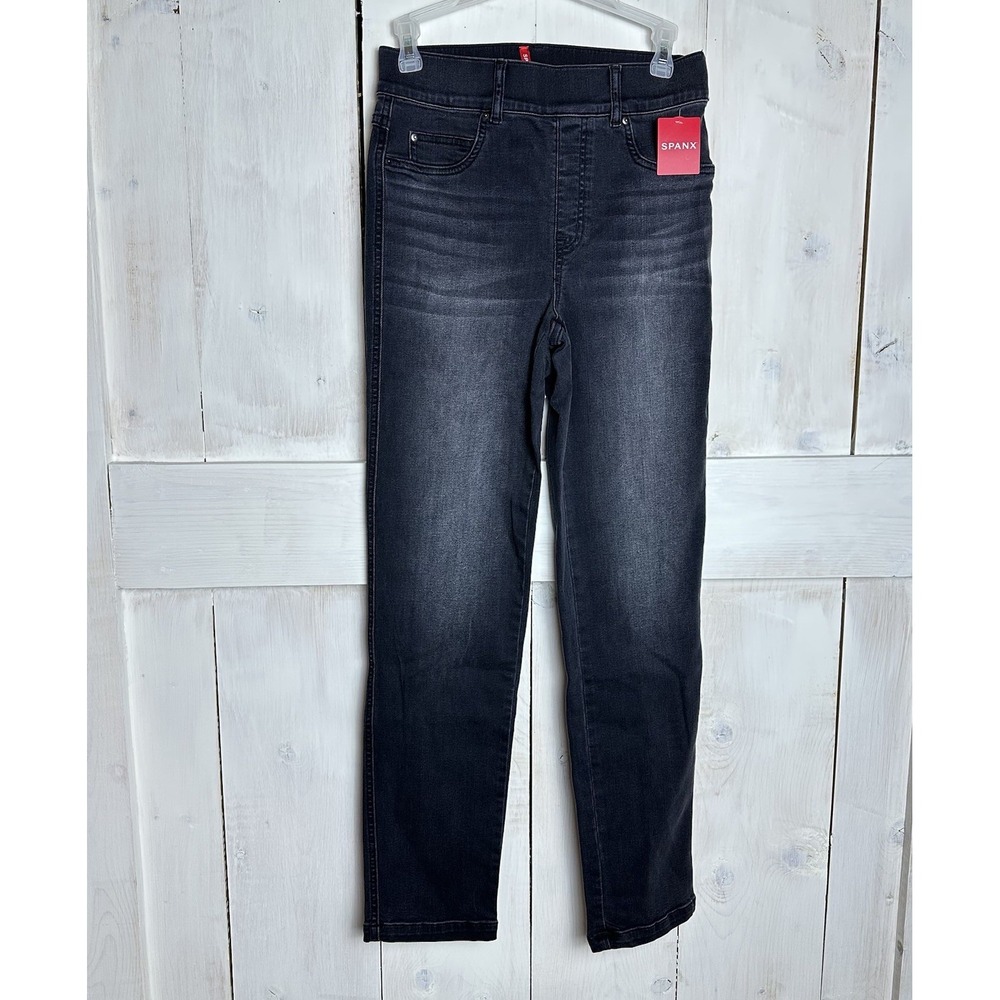 NEW Spanx Straight Leg Jeans Pull On Vintage Black Stretch Denim NWT Sz S 20355R